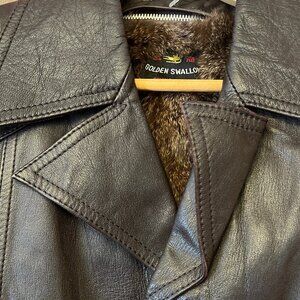 Vintage Golden Swallow Genuine Leather Fur-Lined Coat - Deep Brown